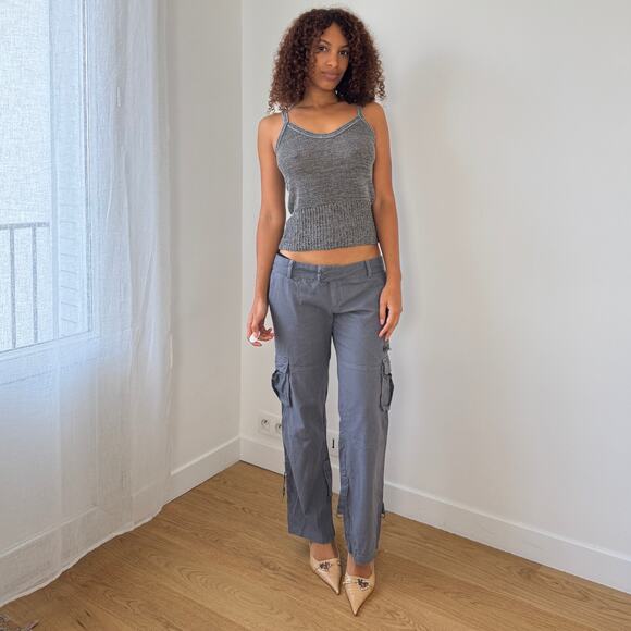 Vintage Euro slate gray low-rise cargo pants with flap pockets (Small) - Picture 6 of 7